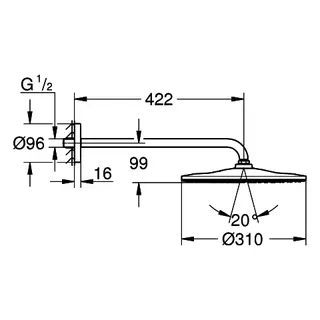 GROHE Kopfbrauseset Rainshower 310 Mono 26558 BA 1 Strahl 7,5l/min hard graphite – Bild 3