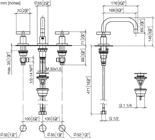 Dornbracht Waschtisch-Dreilochbatterie mit Ablaufgarnitur TARA 20705892 Chrom – Bild 3