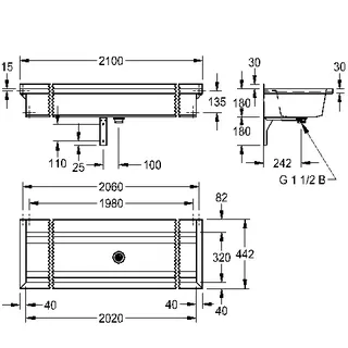 Aquarotter Waschrinne, PLANOX, Edelstahl, W.-Mont., 2100x210x442 mm, m. Arm-bank – Bild 3