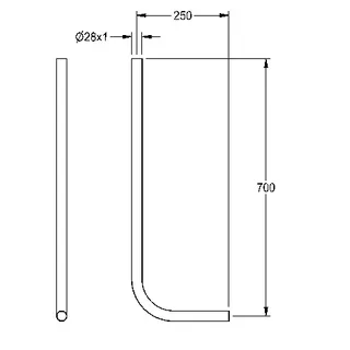 Aquarotter WC-Spülrohr, mit Bogen, Kunststoff, d:28x1 mm, 700x250 mm, für WC-Spüler – Bild 3