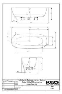 Hoesch Badewanne LaBrillante 1800x800 Ecke Rechts Weiß, mit Überlauf – Bild 5