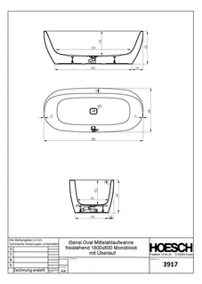 Hoesch Badewanne iSensi Oval 1800x800 freist. Monolith, mit Überlauf, ang. Sch. Weiß – Bild 3