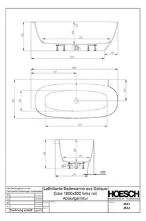 Hoesch Badewanne LaBrillante 1800x800 Ecke Links Weiß, mit Überlauf – Bild 5