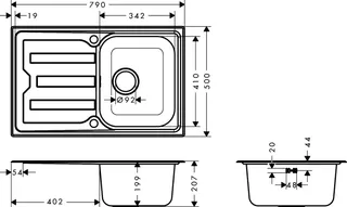 Hansgrohe Einbauspüle S440-A342 79 Abtropffl. kurz autom.Ablaufgarnitur Edelstahl – Bild 2