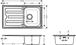 Hansgrohe Einbauspüle S440-A342 86 Abtropffl. lang autom.Ablaufgarnitur Edelstahl – Bild 3