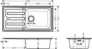 Hansgrohe Einbauspüle S440-A500 100 Abtropffl. automatische Ablaufgarnitur Edelstahl – Bild 2