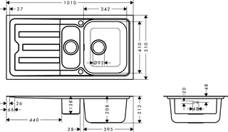 Hansgrohe Einbauspüle S440-F517 100 Abtropffl. automatische Ablaufgarnitur Edelstahl – Bild 2