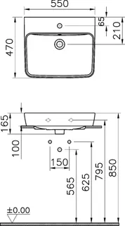 sanibel 3001-Aufsatzwaschtisch A23 eckig 550x470mm 1 Hahnloch m. Überlauf weiß – Bild 2