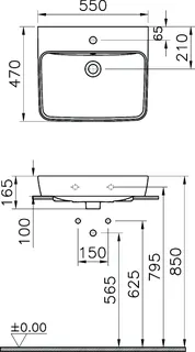 sanibel 3001-Aufsatzwaschtisch A23 eckig 550x470mm 1 Hahnloch m. Überl CLEAN weiß – Bild 2