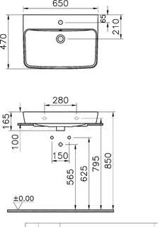 sanibel 3001-Aufsatzwaschtisch A23 eckig 650x470mm 1 Hahnloch m. Überlauf weiß – Bild 2