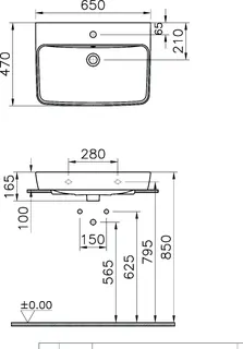 sanibel 3001-Aufsatzwaschtisch A23 eckig 650x470mm 1 Hahnloch m. Überl CLEAN weiß – Bild 2