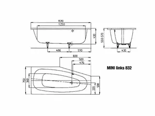 Kaldewei Badewanne MINI LINKS Mod.832,1570x750mm, alpinweiß,Invisible Grip – Bild 2