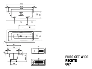Kaldewei Badewanne PURO SET WIDE RECHTS Mod.667,1700x 750mm,alpinweiß,Invisible Grip – Bild 2