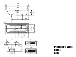 Kaldewei Badewanne PURO SET WIDE LINKS Mod.668,1700x 750mm,alpinweiß,Invisible Grip – Bild 2