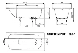 Kaldewei Badewanne SANIFORM PLUS Mod.360-1,1400x700mm ,alpinweiß,Invisible Grip – Bild 4