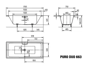 Kaldewei Badewanne PURO DUO Mod.663,1700x750mm, pergamon – Bild 3