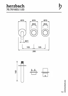 MODUL7 PUSH TA Waschtisch- Wandbatterie Farbset 160mm PVD Gold – Bild 2