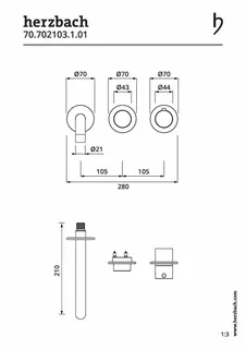 MODUL7 PUSH TA Waschtisch- Wandbatterie Farbset 210mm Chrom – Bild 2