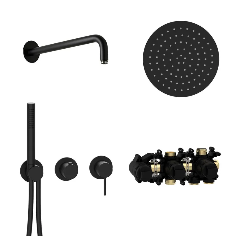 MODUL7 Hebelmischer-Set H-RB250 Wandarm Regenbrause 250mm Schwarz matt