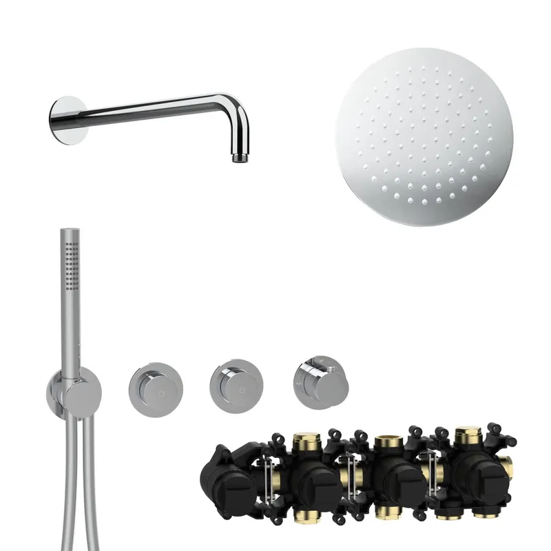MODUL7 PUSH-Thermostat-Set P-RB250 Wandarm Regenbrause 250mm Chrom