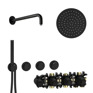MODUL7 PUSH-Thermostat-Set P-RB250 Wandarm Regenbrause 250mm Schwarz matt