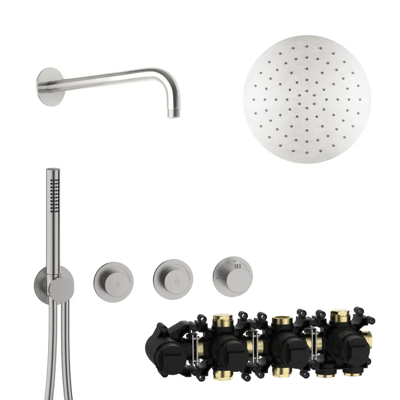 MODUL7 PUSH-Thermostat-Set P-RB250 Wandarm Regenbrause 250mm Edelstahl