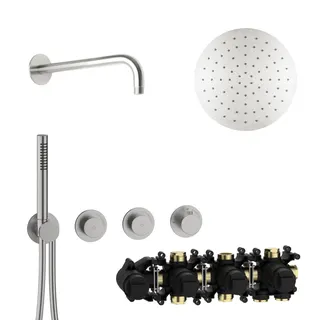 MODUL7 PUSH-Thermostat-Set P-RB250 Wandarm Regenbrause 250mm Edelstahl