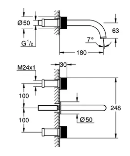GROHE 3-L-Waschtisch-Wandbatt. Atrio Private C. 20589 FMS Knopfbetätig. cool sunrise geb – Bild 5