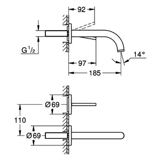 GROHE 2-L-Waschtisch-Wandbatterie Atrio 29410 FMS Ausladung 185mm warm sunset geb. – Bild 5