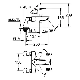 GROHE EH-Wannenbatt. Eurosmart 33303_3 Standmontage Eco-Override-Stop chrom – Bild 5