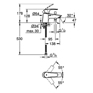 GROHE EH-Wannenbatt. Eurosmart 33412_3 Einlochmontage Eco-Override-Stop chrom – Bild 3