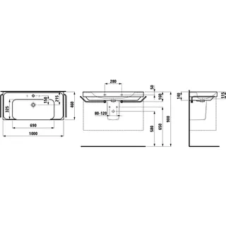 Laufen Waschtisch MEDA 460x1000x160 Ablg. li+re 1 Hahnloch mit Überlauf weiß – Bild 2