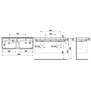 Laufen DWT MEDA 460x1300x160 ohne Hahnloch ohne Überlauf weiß – Bild 2