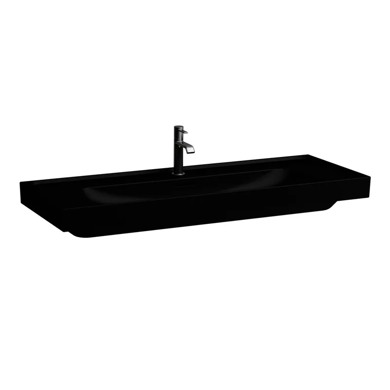 Laufen Waschtisch MEDA 460x1200x160 Ablg. li+re 1 Hahnloch mit Überlauf schwarz matt