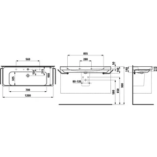Laufen Waschtisch MEDA 460x1200x160 Ablg. li+re 1 Hahnloch mit Überlauf schwarz matt – Bild 2