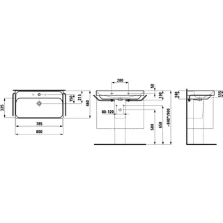 Laufen Waschtisch MEDA 460x800x160 1 Hahnloch mit Überlauf weiß matt – Bild 2