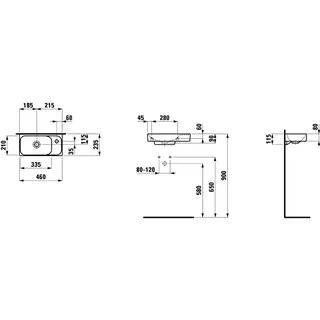 Laufen HWB MEDA 235x460x115 asym. ohne Hahnloch ohne Überlauf Becken links weiß – Bild 2