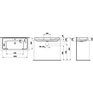 Laufen Aufsatz-Waschtisch MEDA 460x1000x160 Ablg. li+re 1 Hahnloch mit Überlauf LCC weiß – Bild 2