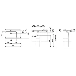 Laufen Waschtisch MEDA 460x800x160 Ablage rechts 1 Hahnloch mit Überlauf graphit matt – Bild 2