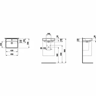 Laufen HWB MEDA 350x450x130 1 Hahnloch mit Überlauf weiß – Bild 2