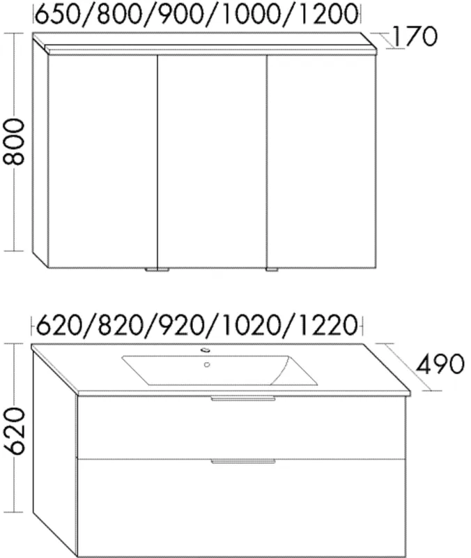 BB Badmöbelset (SHCP062), Breite 650 mm Eqio, bestehend aus SPS, Keramik-Waschtisch, WTU