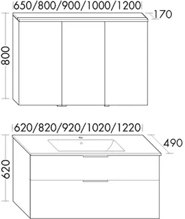 BB Badmöbelset (SHCP062), Breite 650 mm Eqio, bestehend aus SPS, Keramik-WT, WTU
