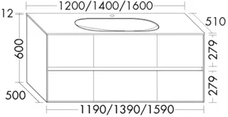 BB Glas-Waschtisch inkl. WTU (SGKK140) rc40Solitaire, 510x1400x612, PG2
