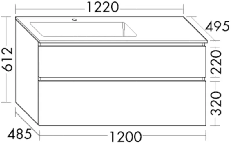 BB Mi-Waschtisch inkl. WTU (SGHX122) Lin20, 495x1220x612, PG2