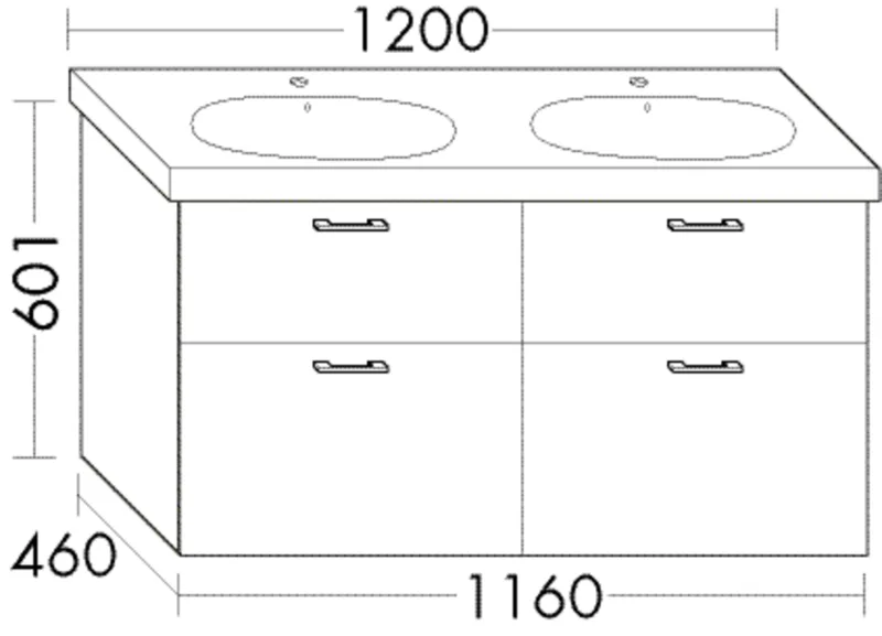 BB Waschtischunterschrank (WVZG116) Sys30, 460x1160x601, PG2
