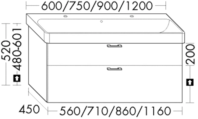 BB Waschtisch-Unterschrank (WYKC071) Sys30, 450x710x520, PG1