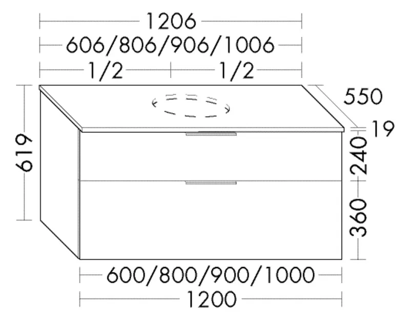 BB Waschtischunterschrank (WXXH120) Eqio, 550x1206x619