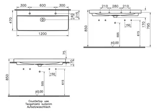 VitrA Doppel-Waschtisch New Metropole 1200 x 470 mm rechteckig Überlaufschlitz Weiß Hochgla. – Bild 2