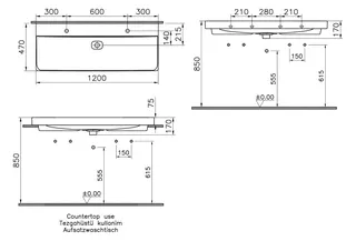 VitrA Doppel-AWT New Metropole 1200 x 470mm geschliffen o. Überlaufschlitz Steingrau – Bild 2