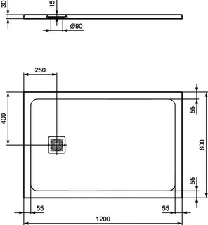 Ideal Standard Rechteck-Brausewanne Ultra Flat S + 1200x800mm Abl.25cm Mitte/Seite Weiß – Bild 3
